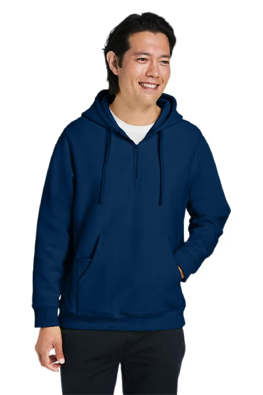 Team 365 Mens Zone HydroSport Water Resistant 1/4 Zip Hooded Sweatshirt Hoodie - Dark Navy Blue