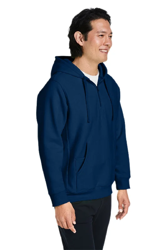 Team 365 Mens Zone HydroSport Water Resistant 1/4 Zip Hooded Sweatshirt Hoodie - Dark Navy Blue