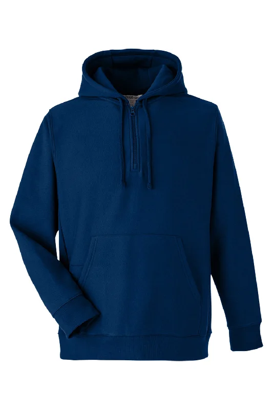 Team 365 Mens Zone HydroSport Water Resistant 1/4 Zip Hooded Sweatshirt Hoodie - Dark Navy Blue