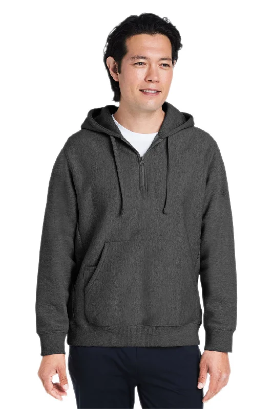 Team 365 Mens Zone HydroSport Water Resistant 1/4 Zip Hooded Sweatshirt Hoodie - Heather Dark Grey