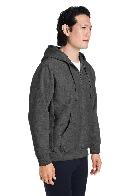 Team 365 Mens Zone HydroSport Water Resistant 1/4 Zip Hooded Sweatshirt Hoodie - Heather Dark Grey