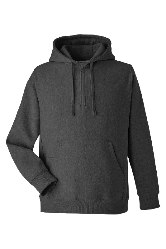 Team 365 Mens Zone HydroSport Water Resistant 1/4 Zip Hooded Sweatshirt Hoodie - Heather Dark Grey