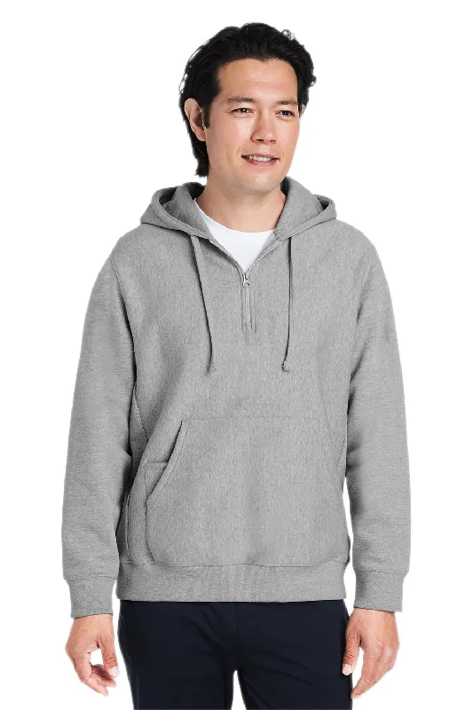 Team 365 Mens Zone HydroSport Water Resistant 1/4 Zip Hooded Sweatshirt Hoodie - Heather Grey