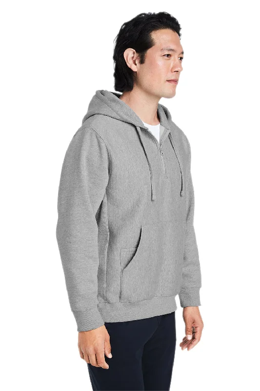 Team 365 Mens Zone HydroSport Water Resistant 1/4 Zip Hooded Sweatshirt Hoodie - Heather Grey