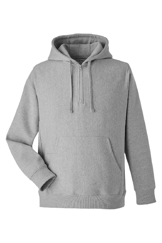 Team 365 Mens Zone HydroSport Water Resistant 1/4 Zip Hooded Sweatshirt Hoodie - Heather Grey