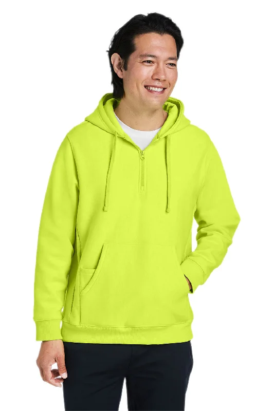 Team 365 Mens Zone HydroSport Water Resistant 1/4 Zip Hooded Sweatshirt Hoodie - Safety Yellow