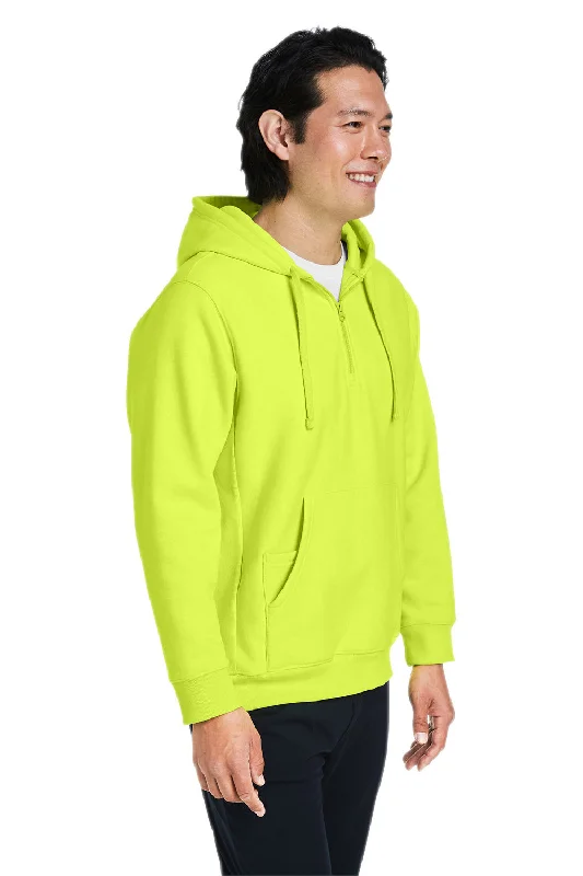 Team 365 Mens Zone HydroSport Water Resistant 1/4 Zip Hooded Sweatshirt Hoodie - Safety Yellow