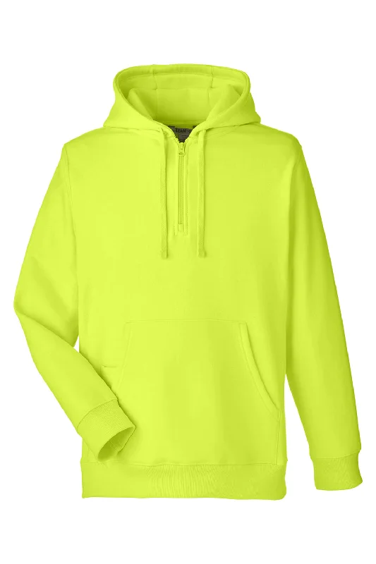 Team 365 Mens Zone HydroSport Water Resistant 1/4 Zip Hooded Sweatshirt Hoodie - Safety Yellow