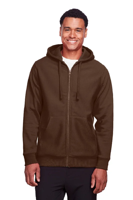 Team 365 Mens Zone HydroSport Fleece Water Resistant Full Zip Hooded Sweatshirt Hoodie - Dark Brown