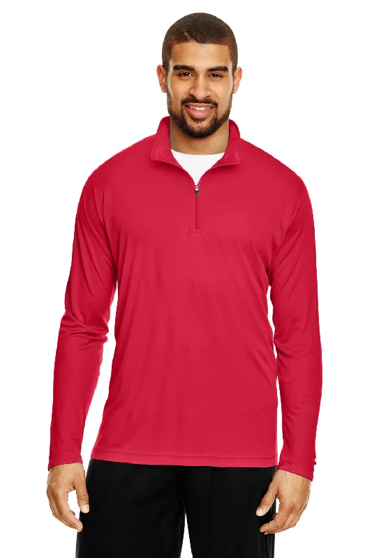 Team 365 Mens Zone Performance Moisture Wicking 1/4 Zip Sweatshirt - Red