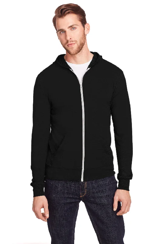 Threadfast Apparel Mens Full Zip Hooded Sweatshirt Hoodie - Solid Black