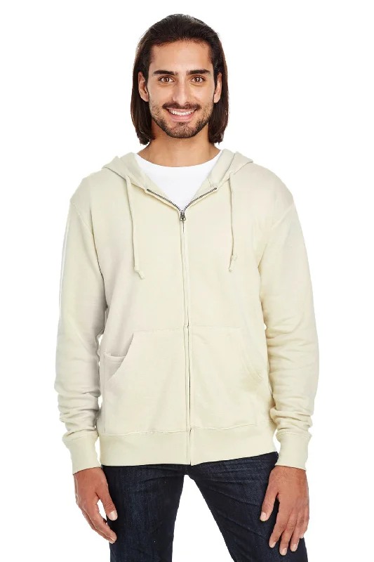 Threadfast Apparel Mens French Terry Full Zip Hooded Sweatshirt Hoodie - Cream - Closeout