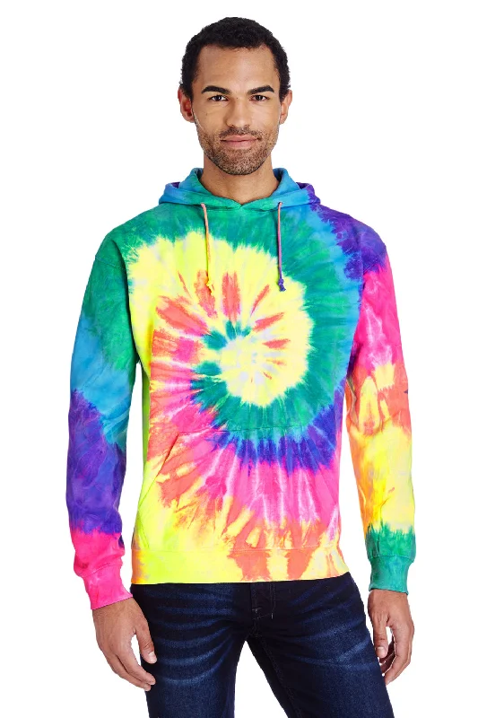 Tie-Dye Mens Hooded Sweatshirt Hoodie - Neon Rainbow