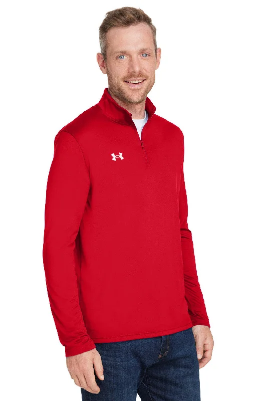 Under Armour Mens Team Tech Moisture Wicking 1/4 Zip Sweatshirt - Red