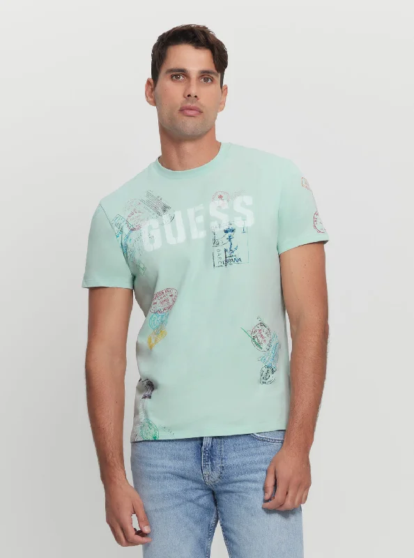 Eco Light Blue World Stamps T-Shirt