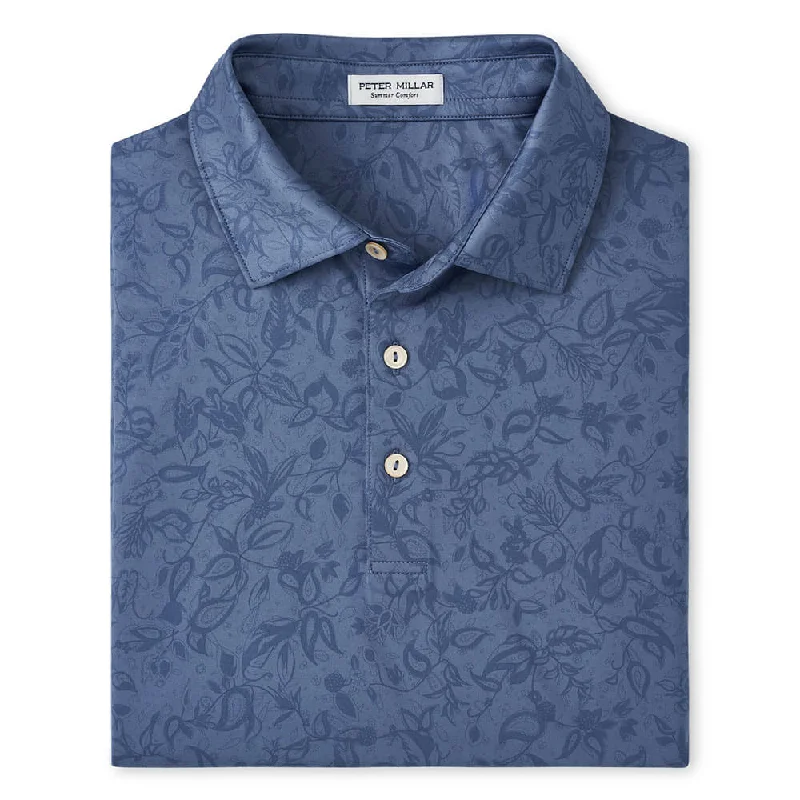 Peter Millar Carrow Botanical Performance Jersey Polo Shirt - Astral Blue