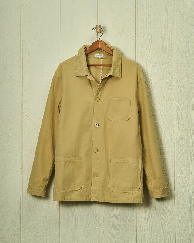 French Workman’s Jacket in Khaki Herringbone