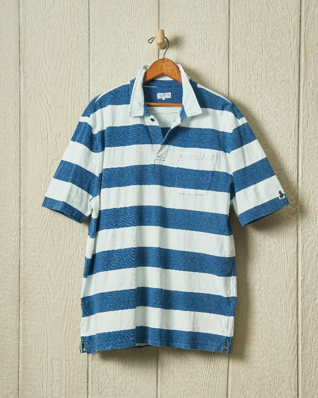 Indigo Polo in Blue/White Rugby Stripe