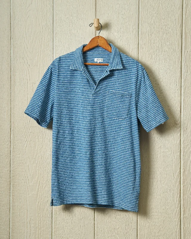 Indigo Polo in Blue/White Slub Stripe