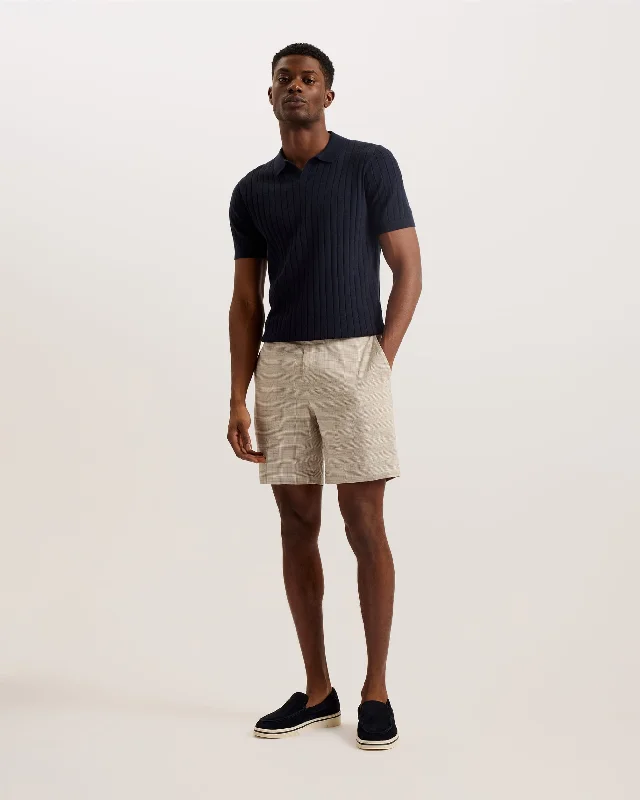 Lambath Slim Fit Check Linen Blend Shorts Taupe