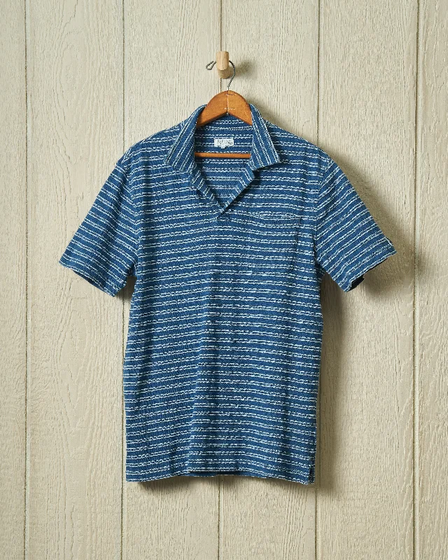 Indigo Polo in Mid Wash Jacquard Stripe