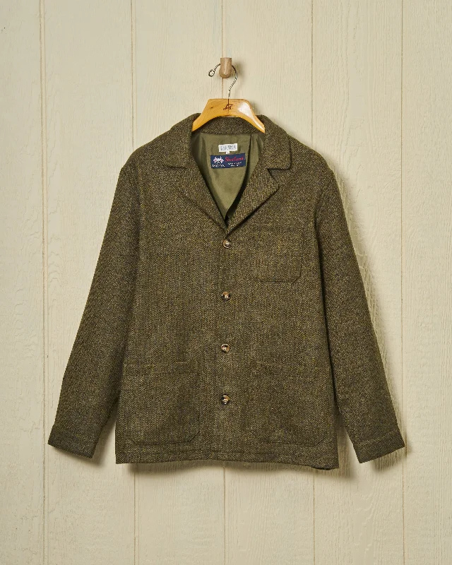 PRE-ORDER Shetland Wool Loafer Jacket in Olive Herringbone