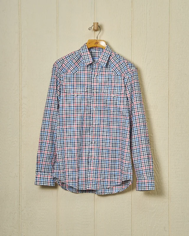 Western Sea-Washed Shirt in Blue/Coral Gun Check