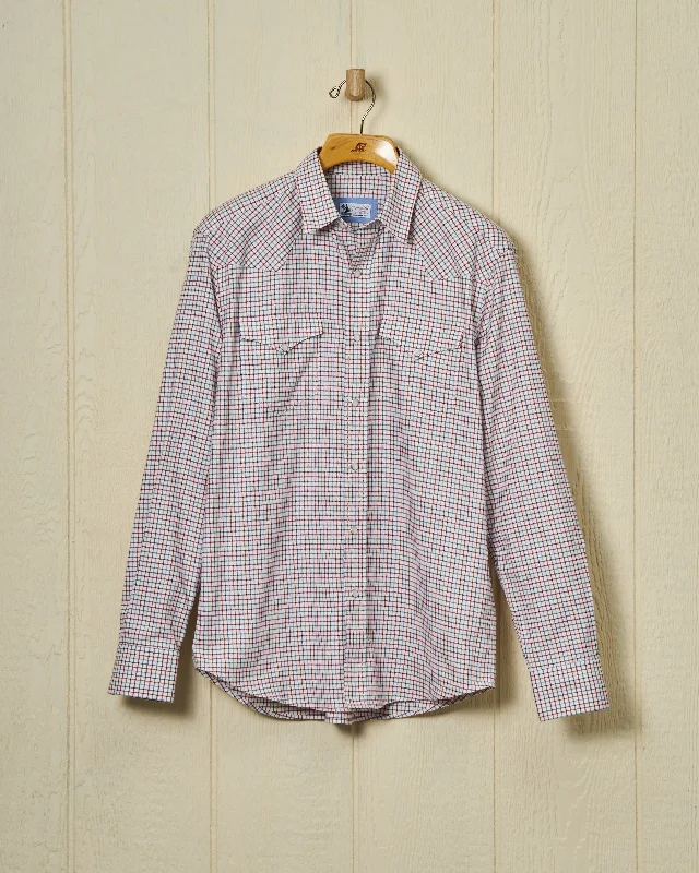 Western Sea-Washed Shirt in Denim/Wine Tattersall