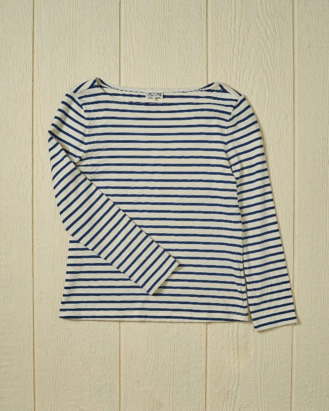 Women’s Breton Stripe Boatneck Tee in Off White/Atlantic Blue