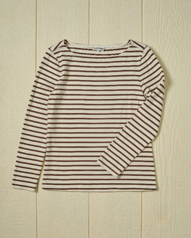 Women’s Breton Stripe Boatneck Tee in Off White/Coffee