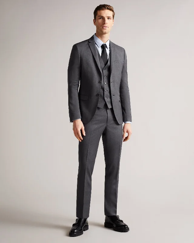 Irvints Slim Fit Charcoal Twill Suit Trousers Charcoal