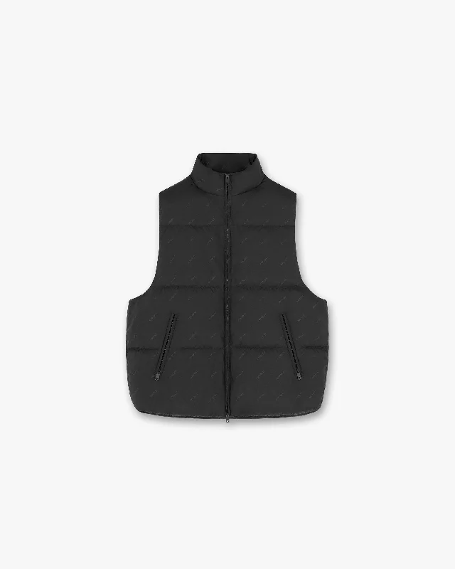 All Over Logo Puffer Gilet - Black