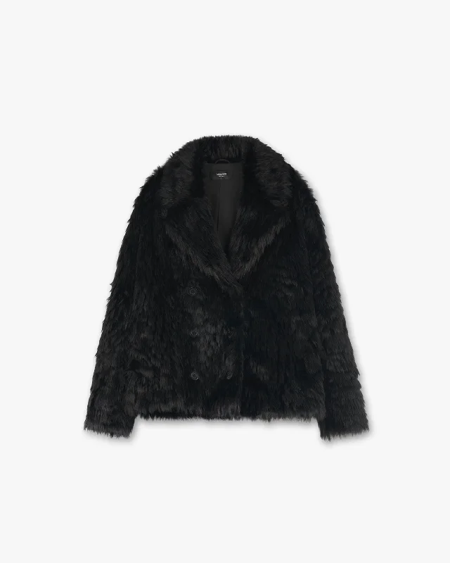 Cropped Faux Fur Jacket - Black