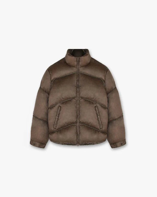 Washed Puffer Jacket - Brown