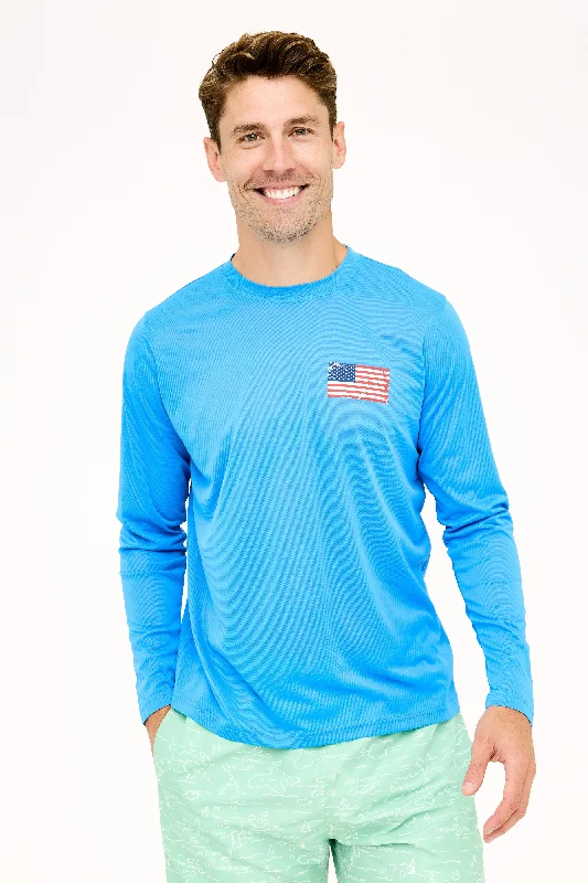 USA Flag Patch UPF50 Shirt - Regatta Blue