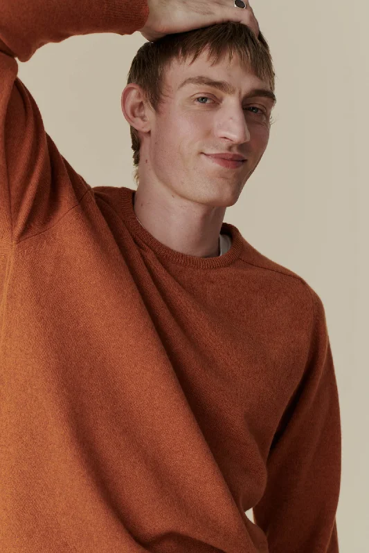 Men's Lambswool Saddle Shoulder Crew Neck - Rust