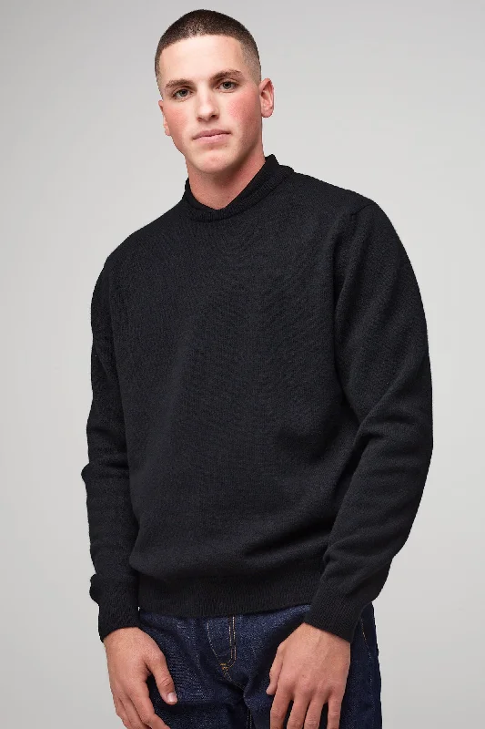 Men's Lambswool Crew Neck - Black