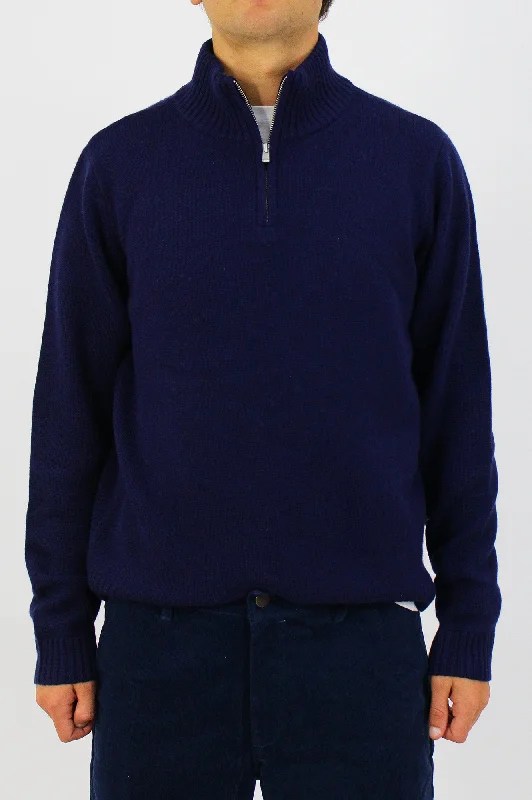 Merino Wool Men's Quarter Zip Jumper | Navy/Grey