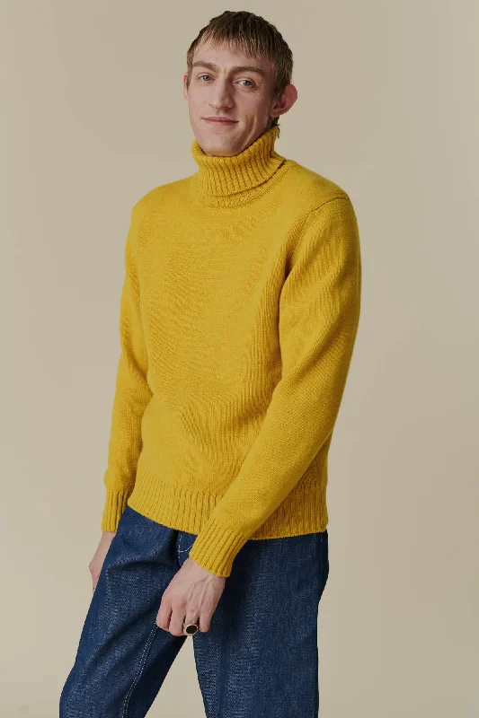 Men's Lambswool Roll Neck Jumper - Picalilli Yellow